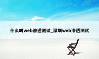 什么叫web渗透测试_深圳web渗透测试
